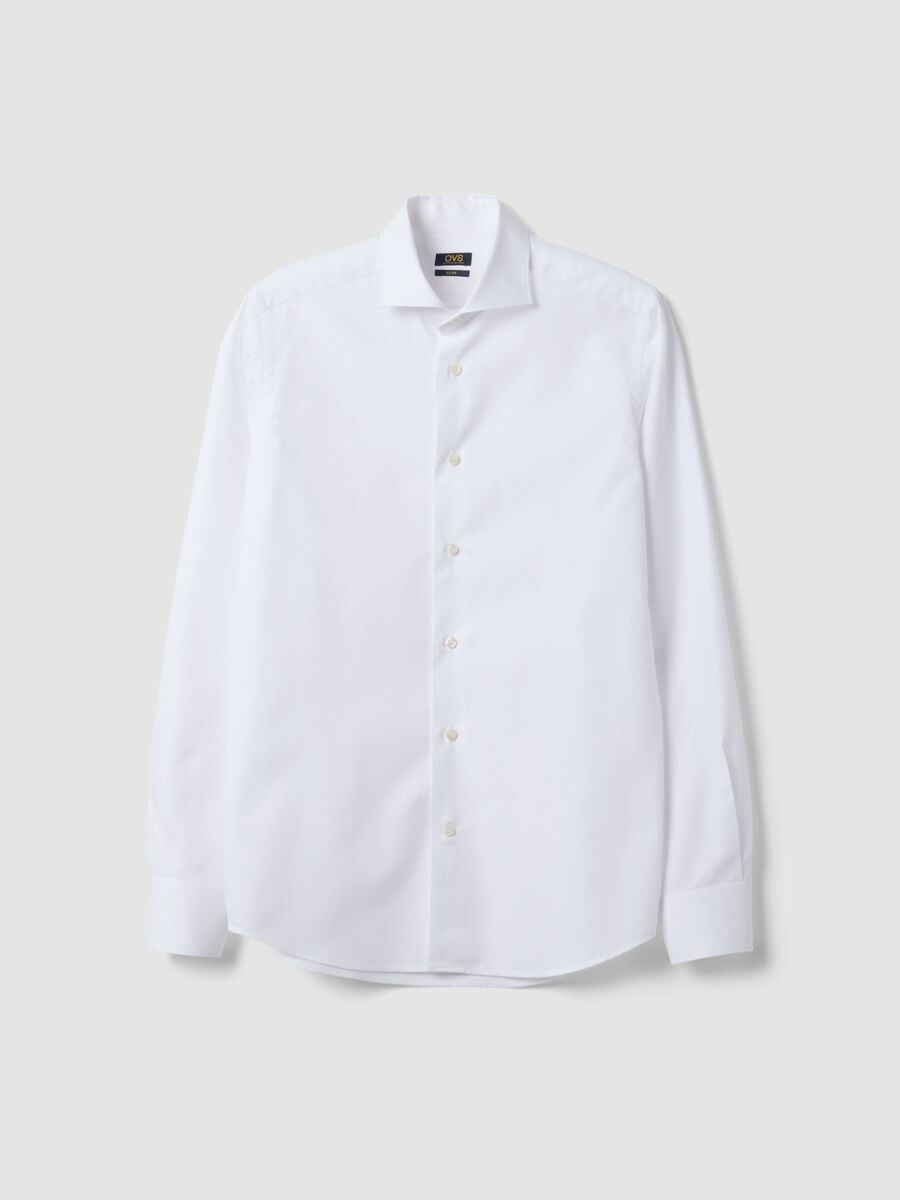 White shirt in pure compact cotton with slim-fit French collar_0