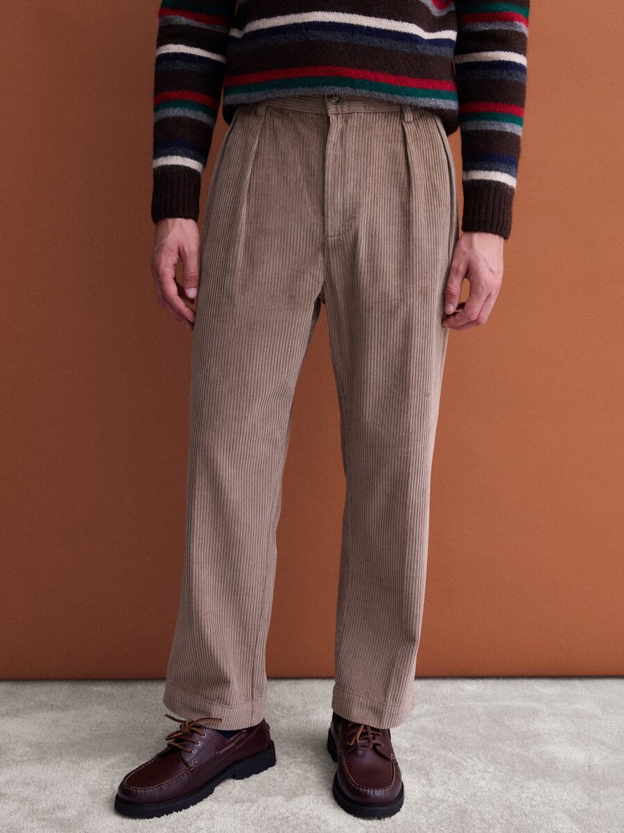 Brown pure cotton corduroy baggy-fit trousers_1