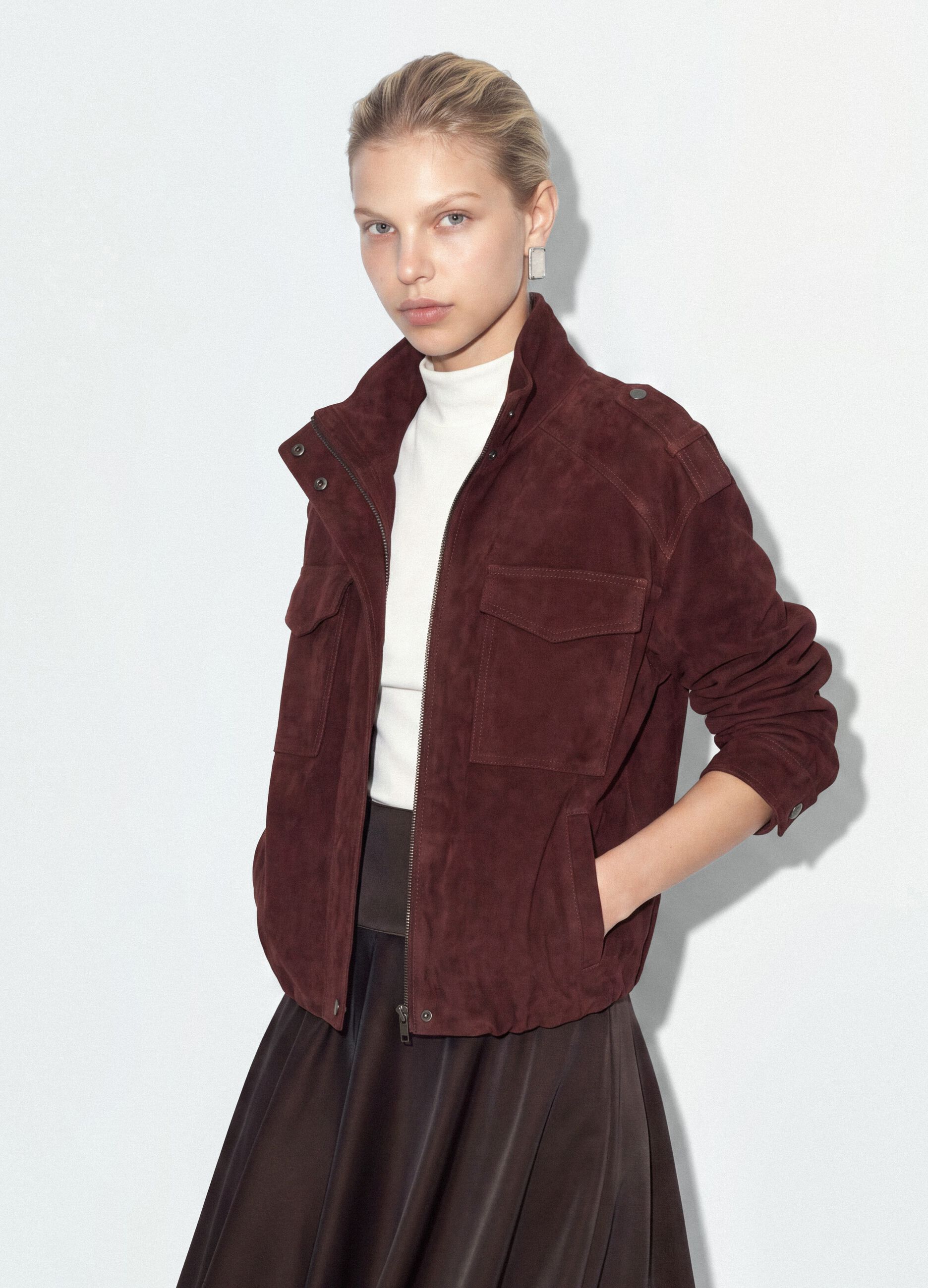 Red genuine leather jacket in regular fit