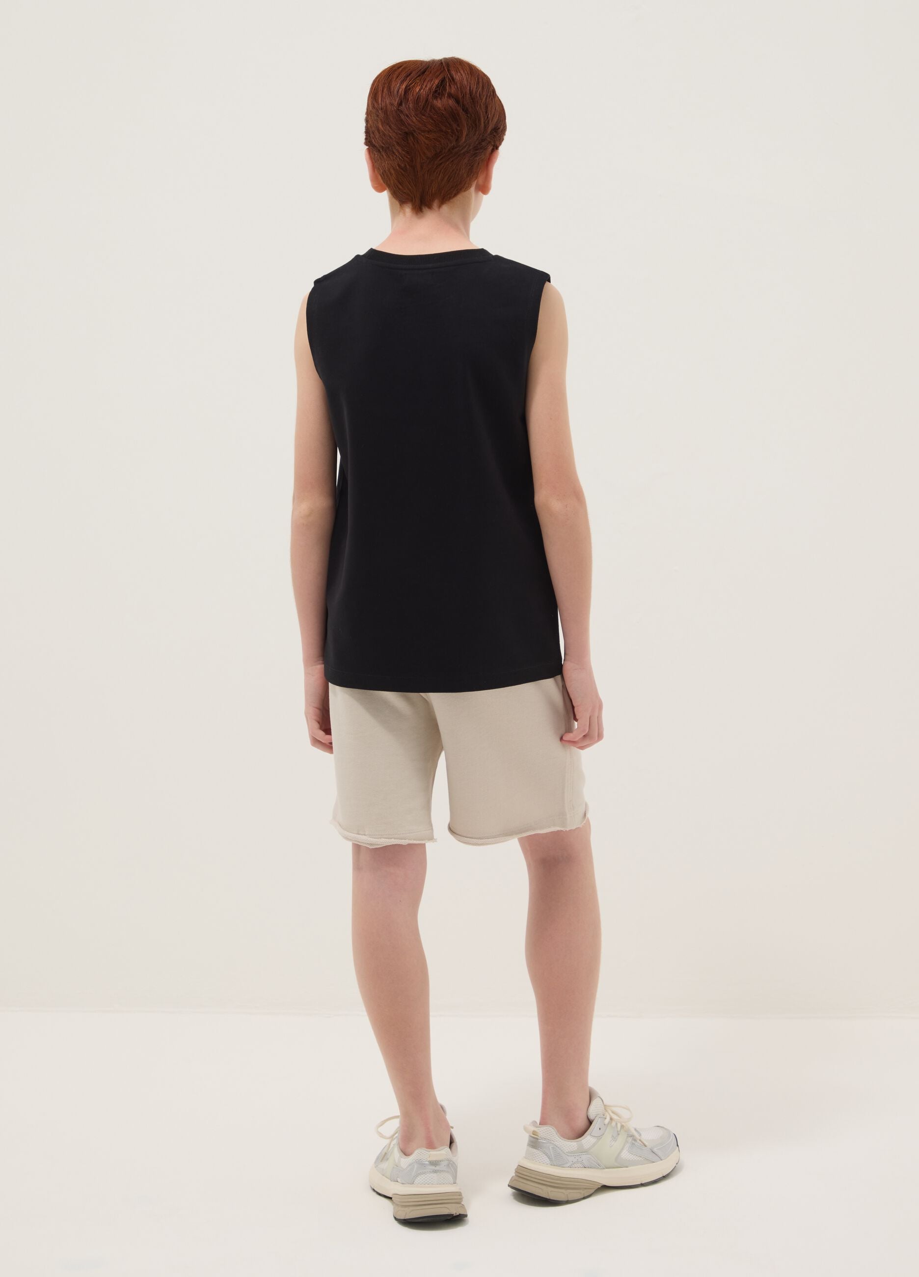 Blue and beige pure cotton set with vest and shorts