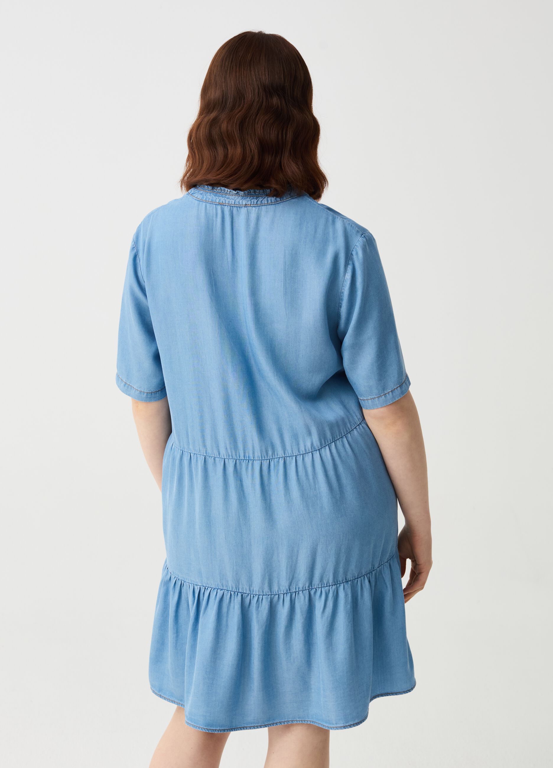 Curvy denim-effect short tiered dress