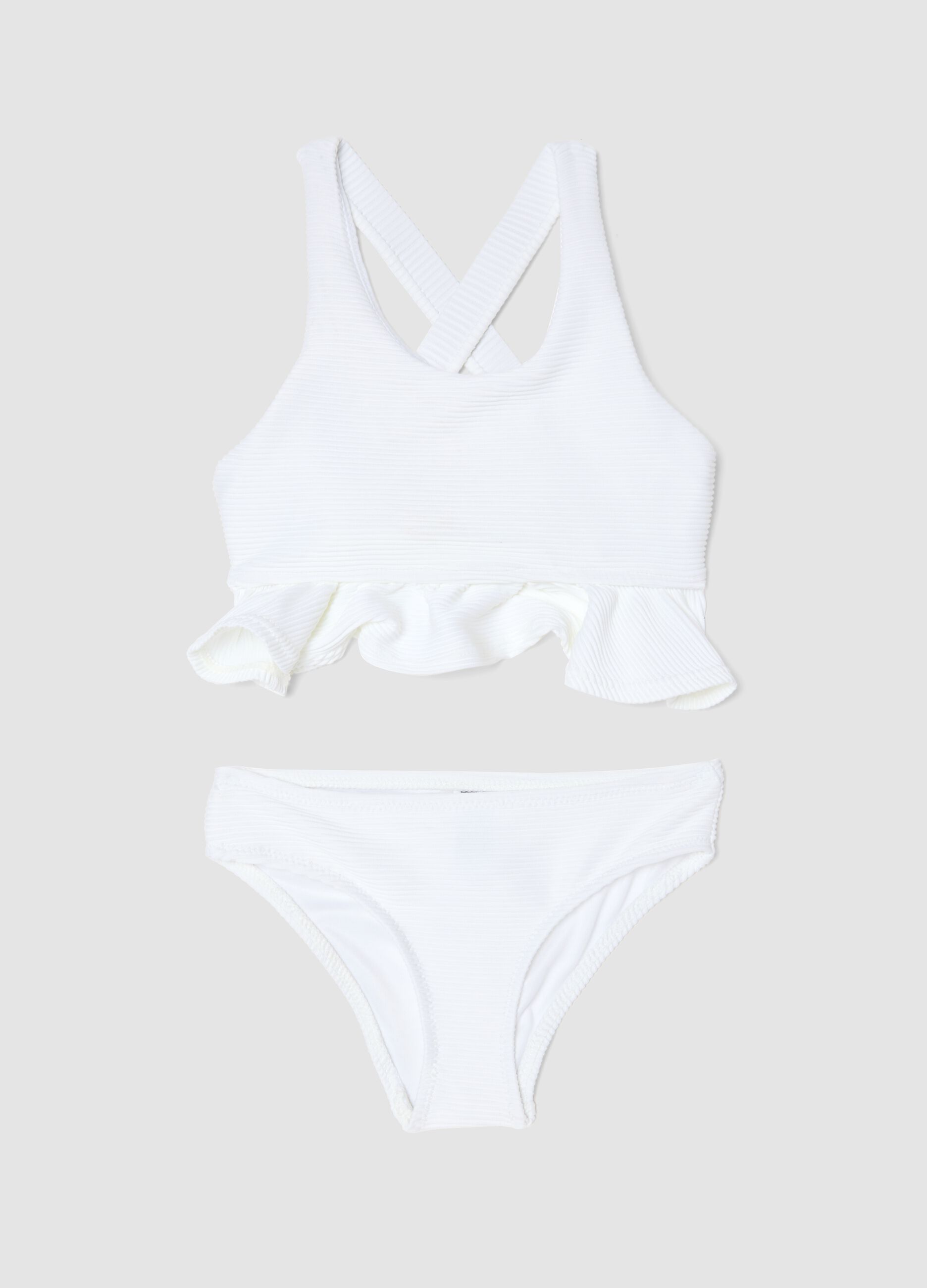 White stretch bikini with frill trim