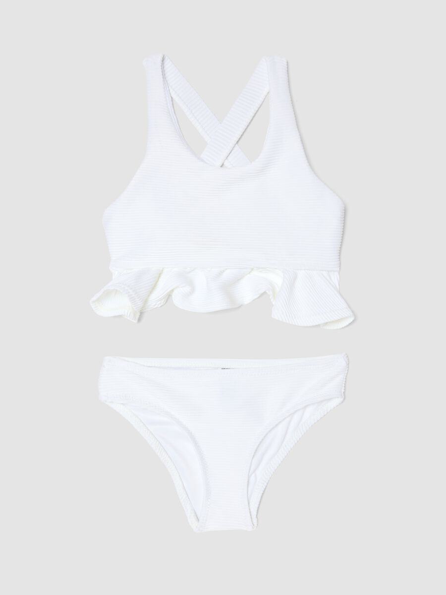 White stretch bikini with frill trim_0
