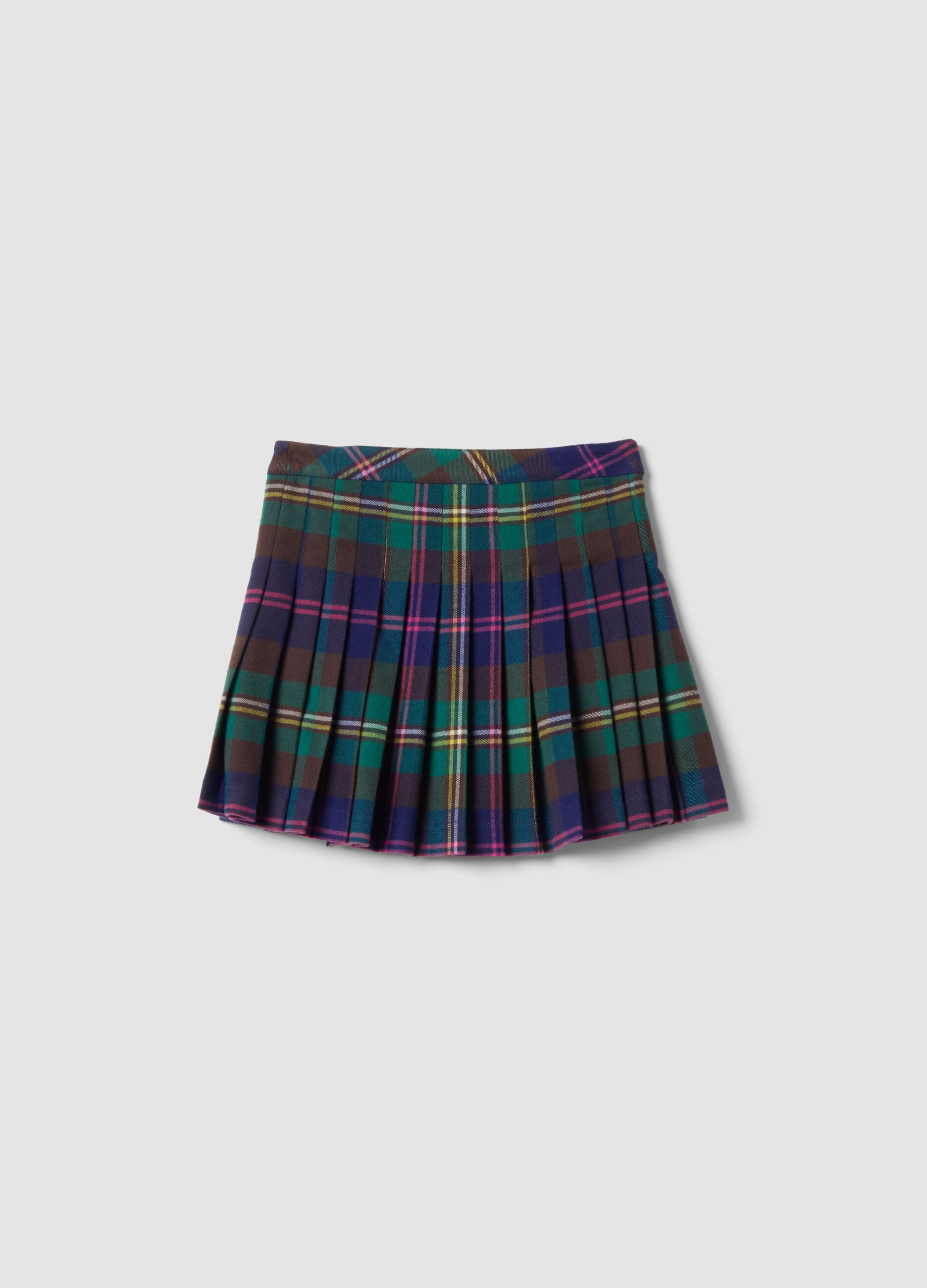 Girls&rsquo; multicolour stretch viscose checked skirt