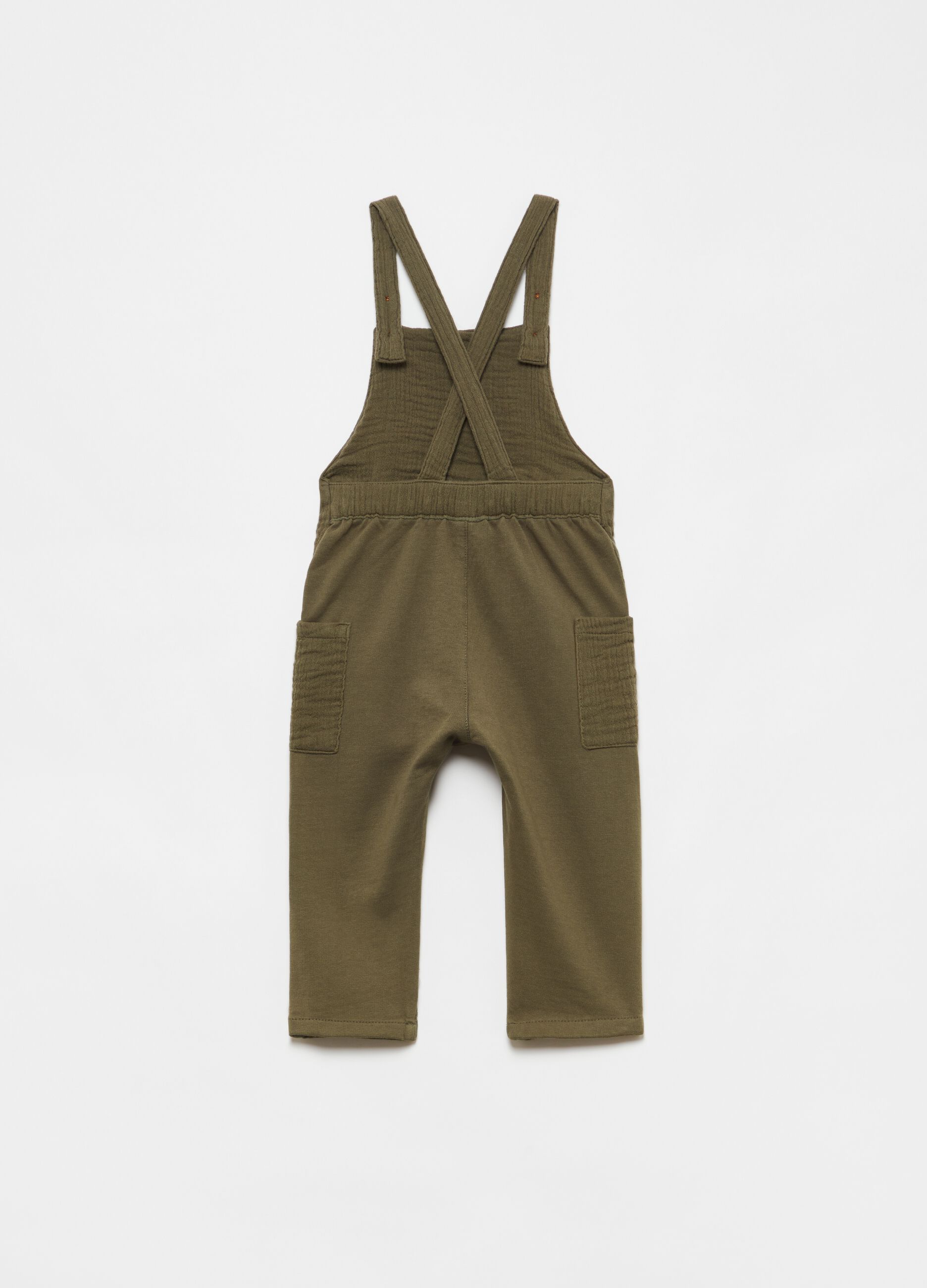 Stretch dungarees with wooden buttons