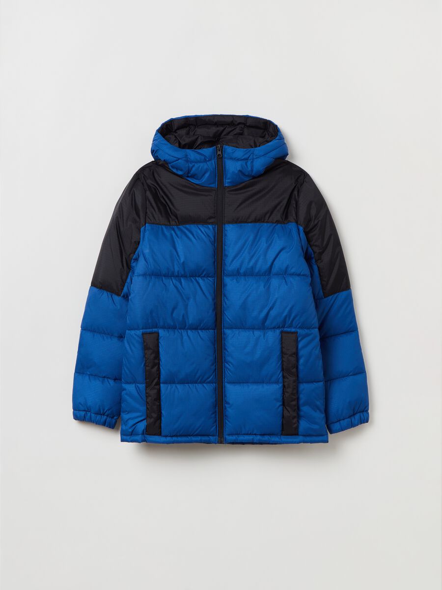 Down jacket with hood and ripstop weave_0