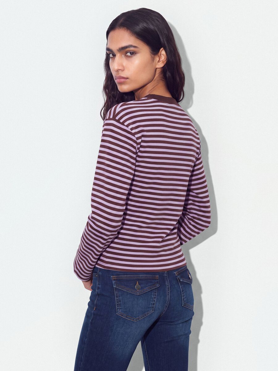 Purple striped pure cotton T-shirt with crew neck, relaxed fit_2