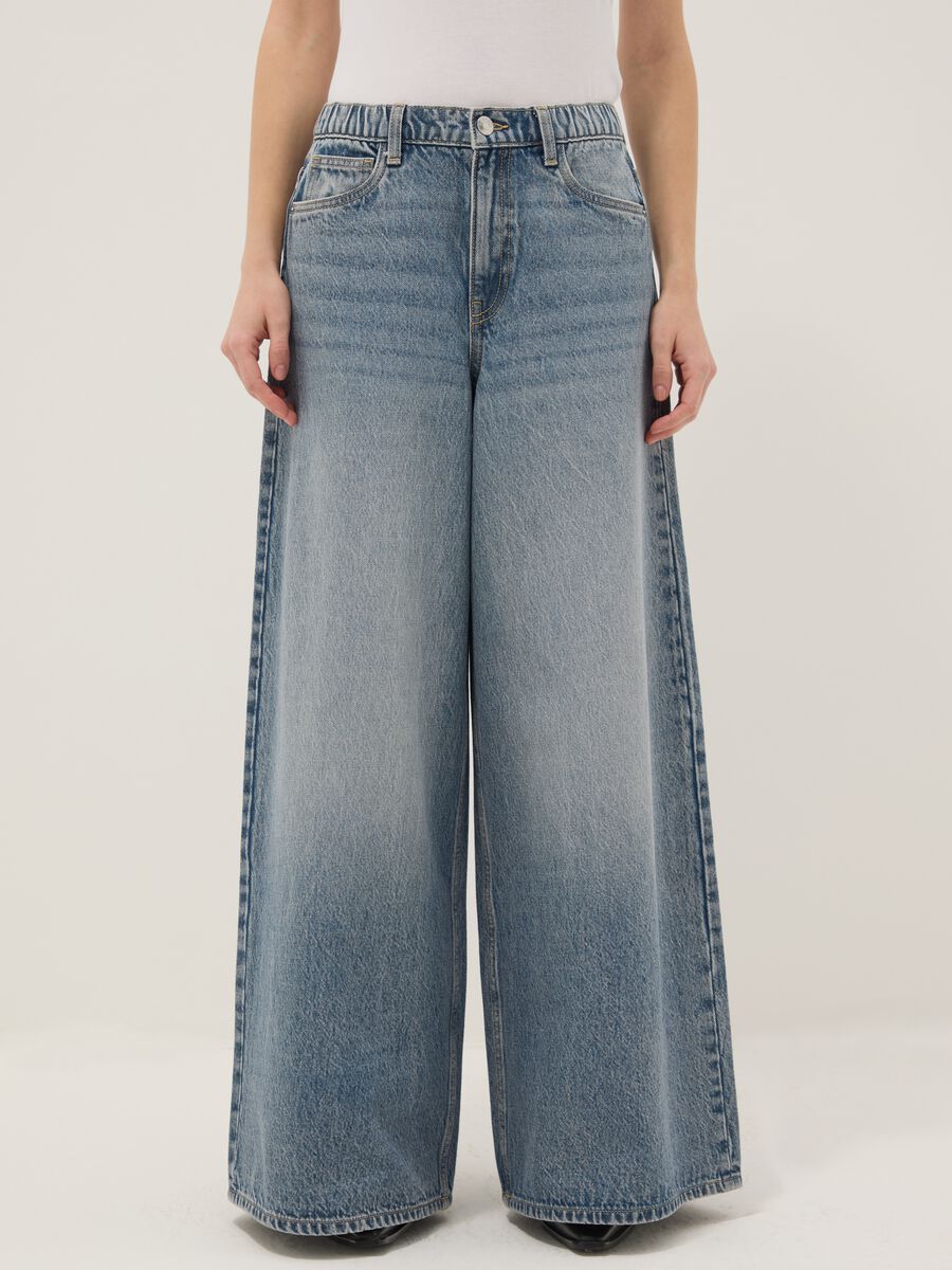 Pure Cotton Blue Wide Leg Denim Jeans_2