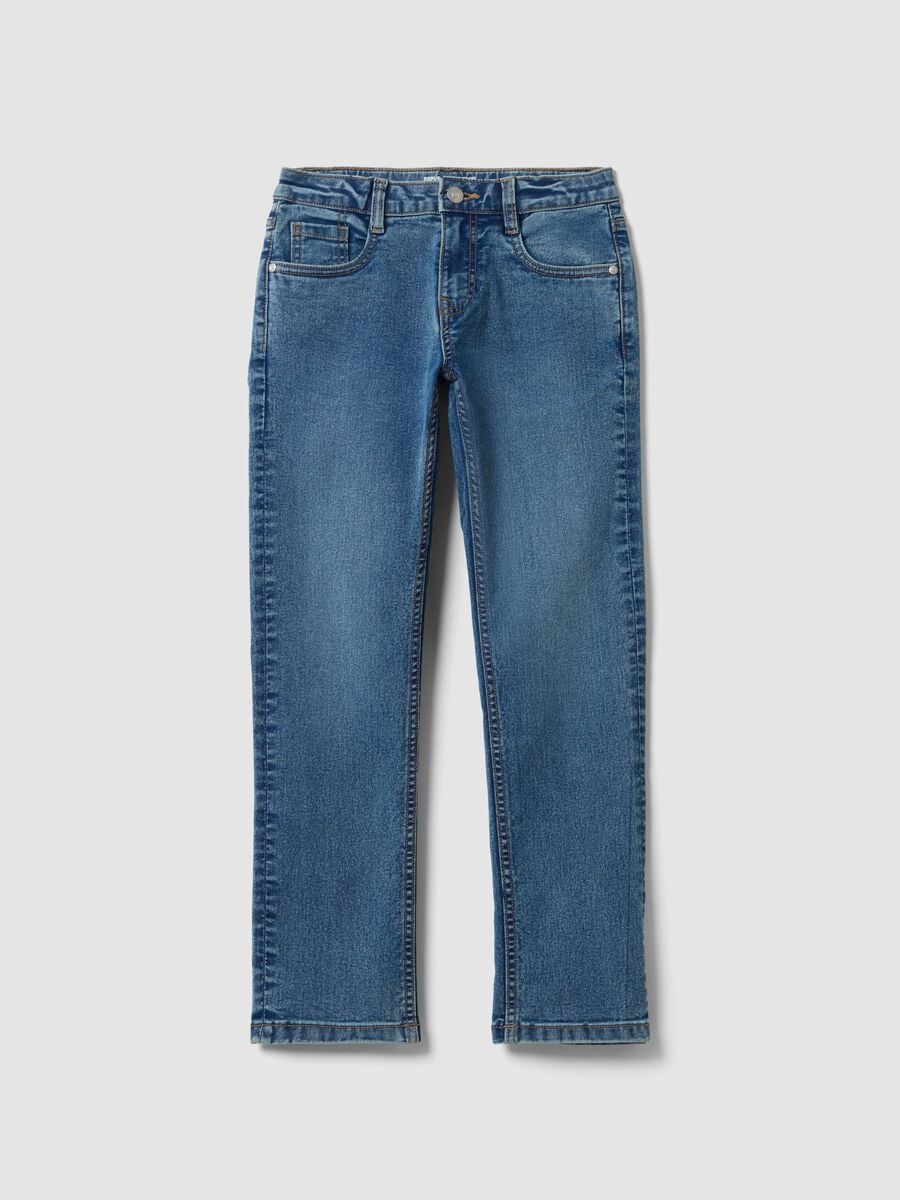 Jeans azuis regular fit em algod&atilde;o el&aacute;stico para rapaz_0
