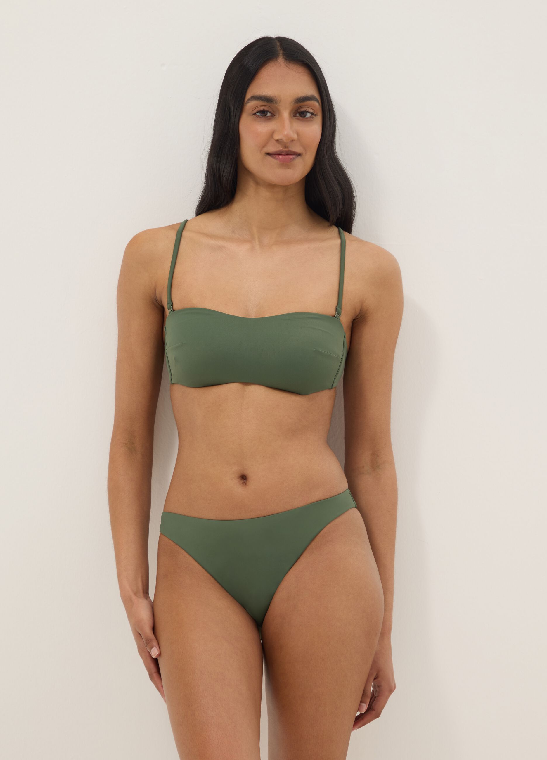 Green stretch bandeau bikini top with padding