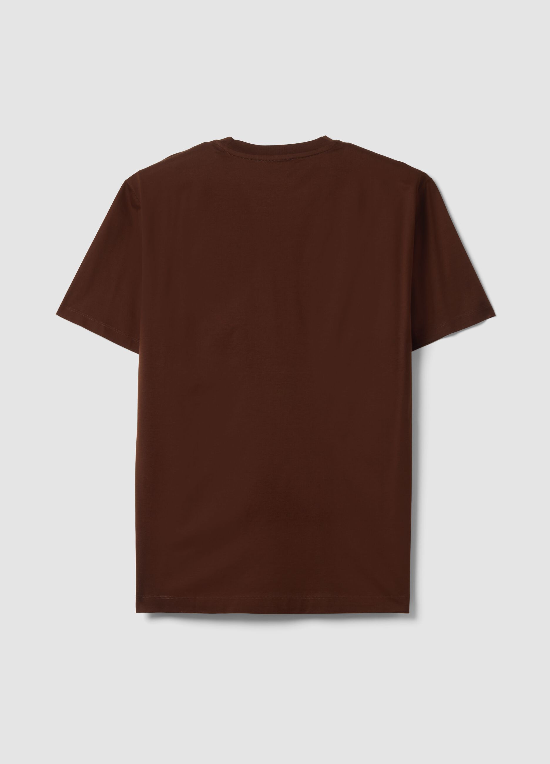 Brown pure cotton jersey T-shirt with relaxed fit crew neck