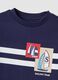 Completo blu e beige in puro cotone con t-shirt e shorts per bambino regular fit_2