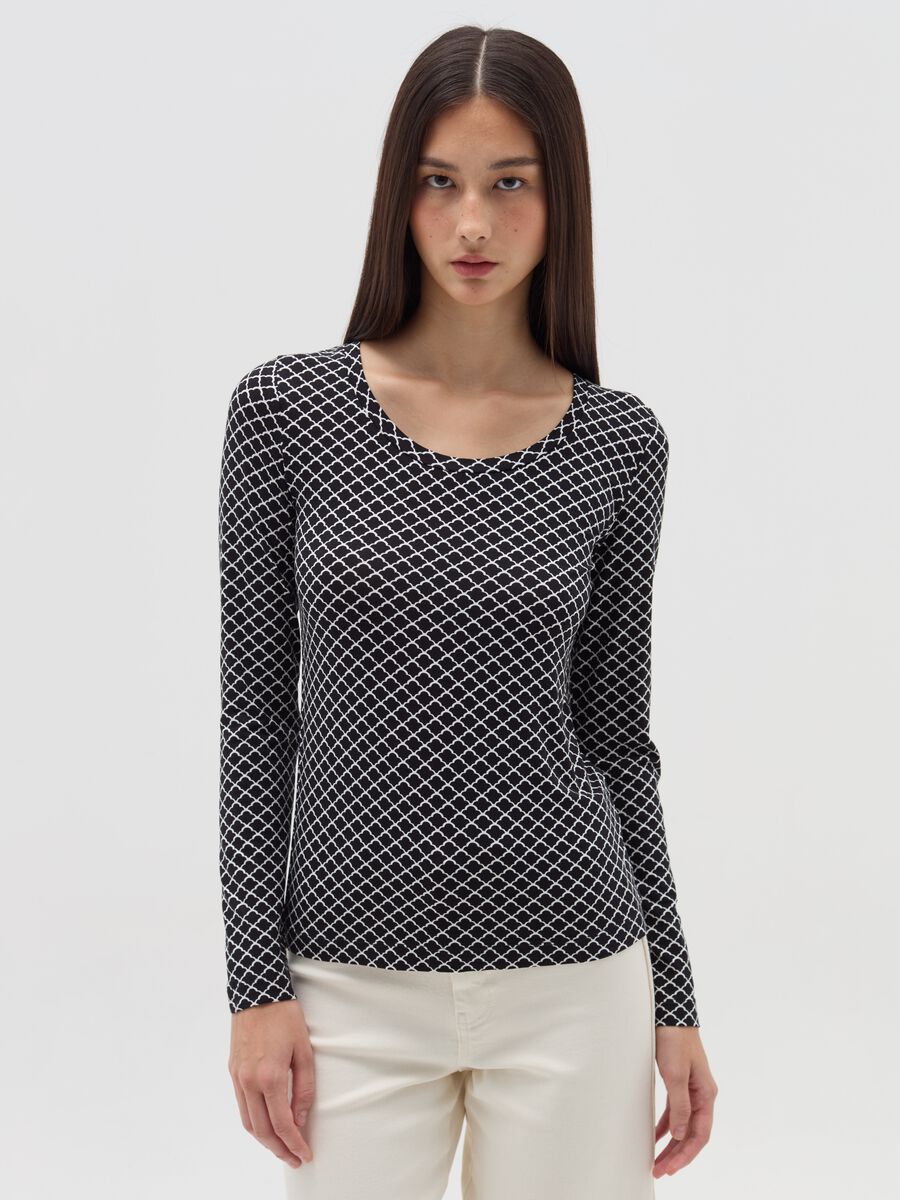 Patterned long-sleeved T-shirt_0