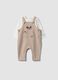 White and beige organic cotton baby set with dungarees_0