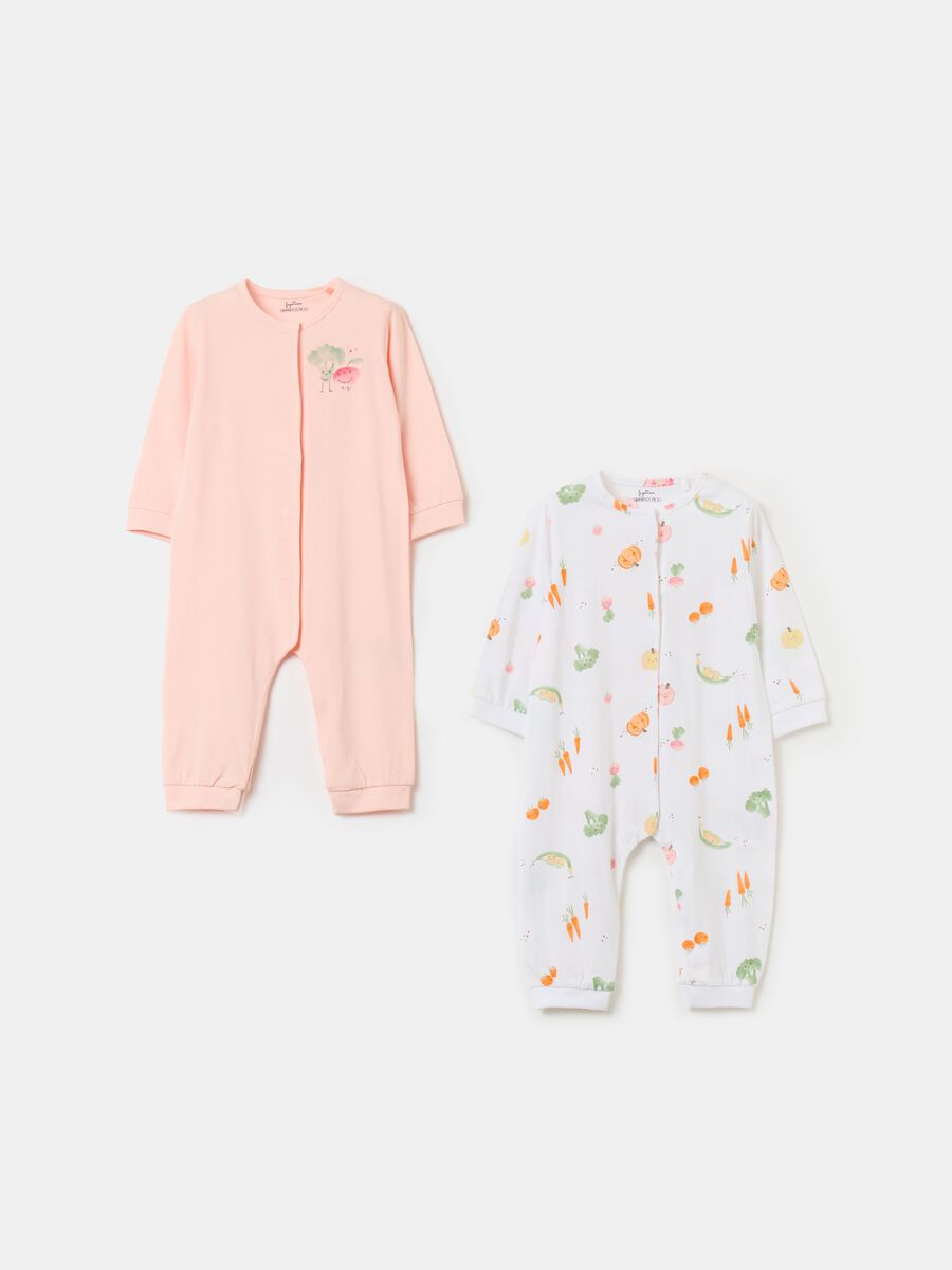 Two-pack organic cotton onesies with small vegetables print_0