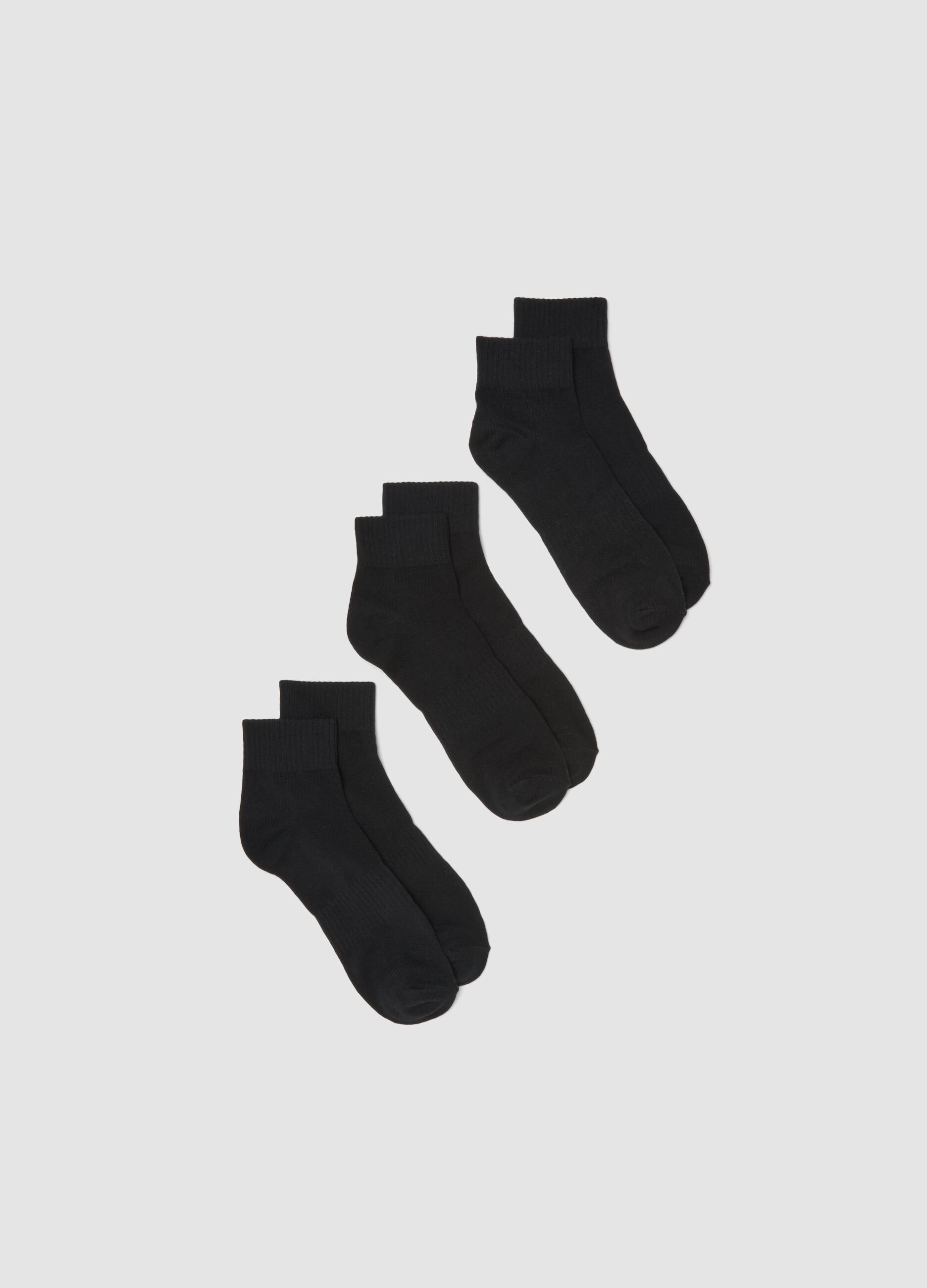 Pack of three ankle sports socks in black cotton blend