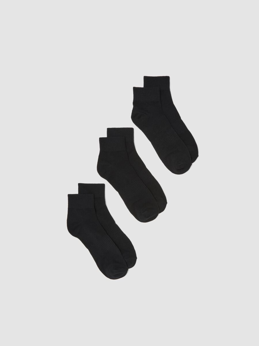 Pack of three ankle sports socks in black cotton blend_0