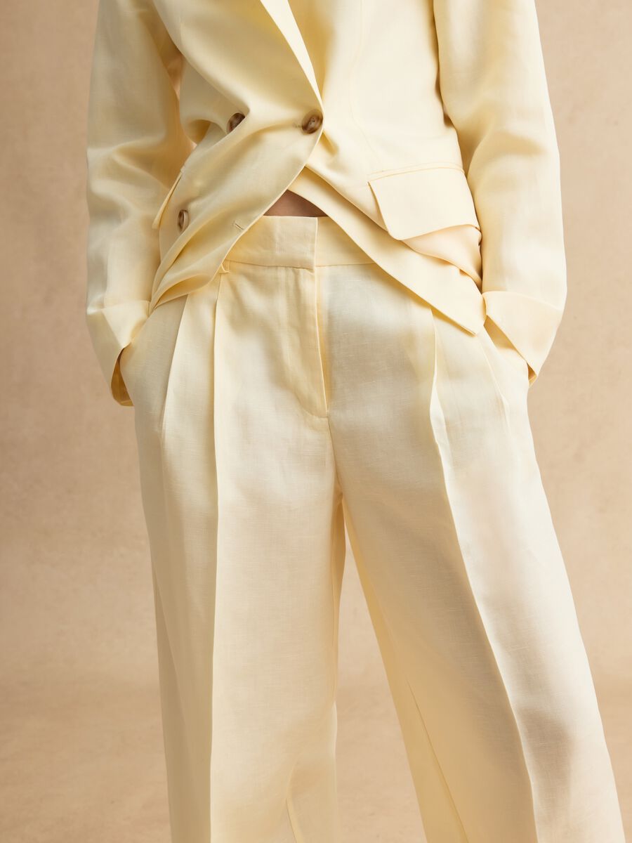 Pantalon &eacute;l&eacute;gant en Lyocell et lin beige &agrave; jambes larges_3