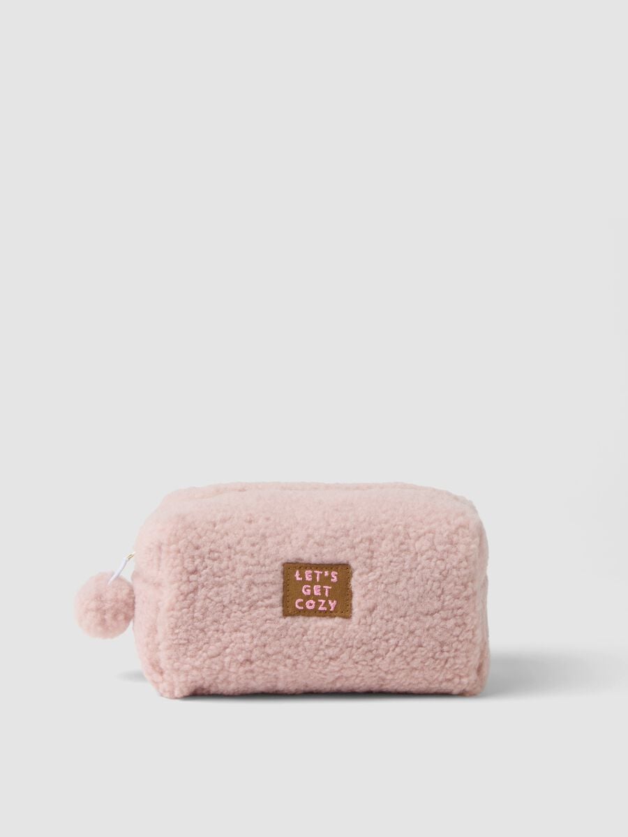 Pink makeup bag with pompom_0