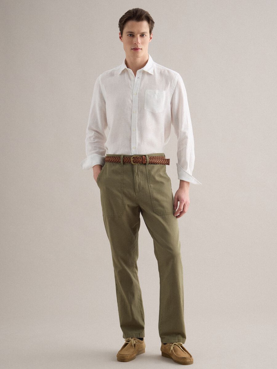 Green Cotton and Linen Trousers Regular Fit_0