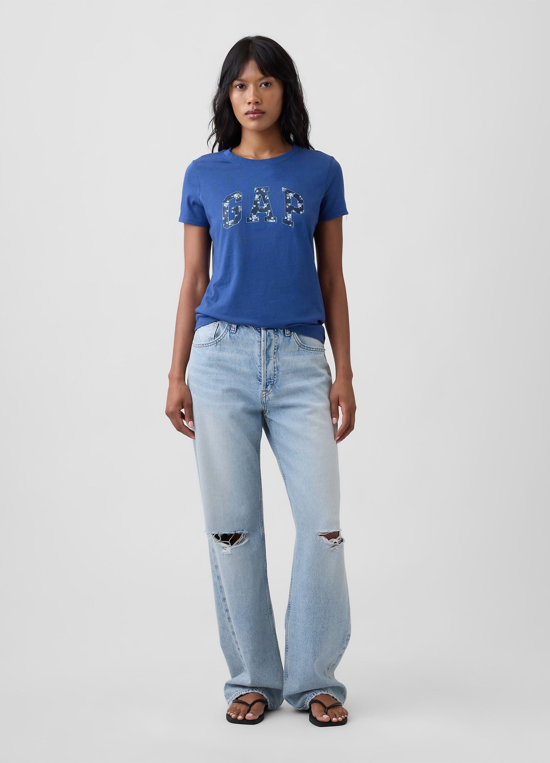 Navyblaues T-Shirt aus reiner Baumwolle mit floralem GAP-Logo