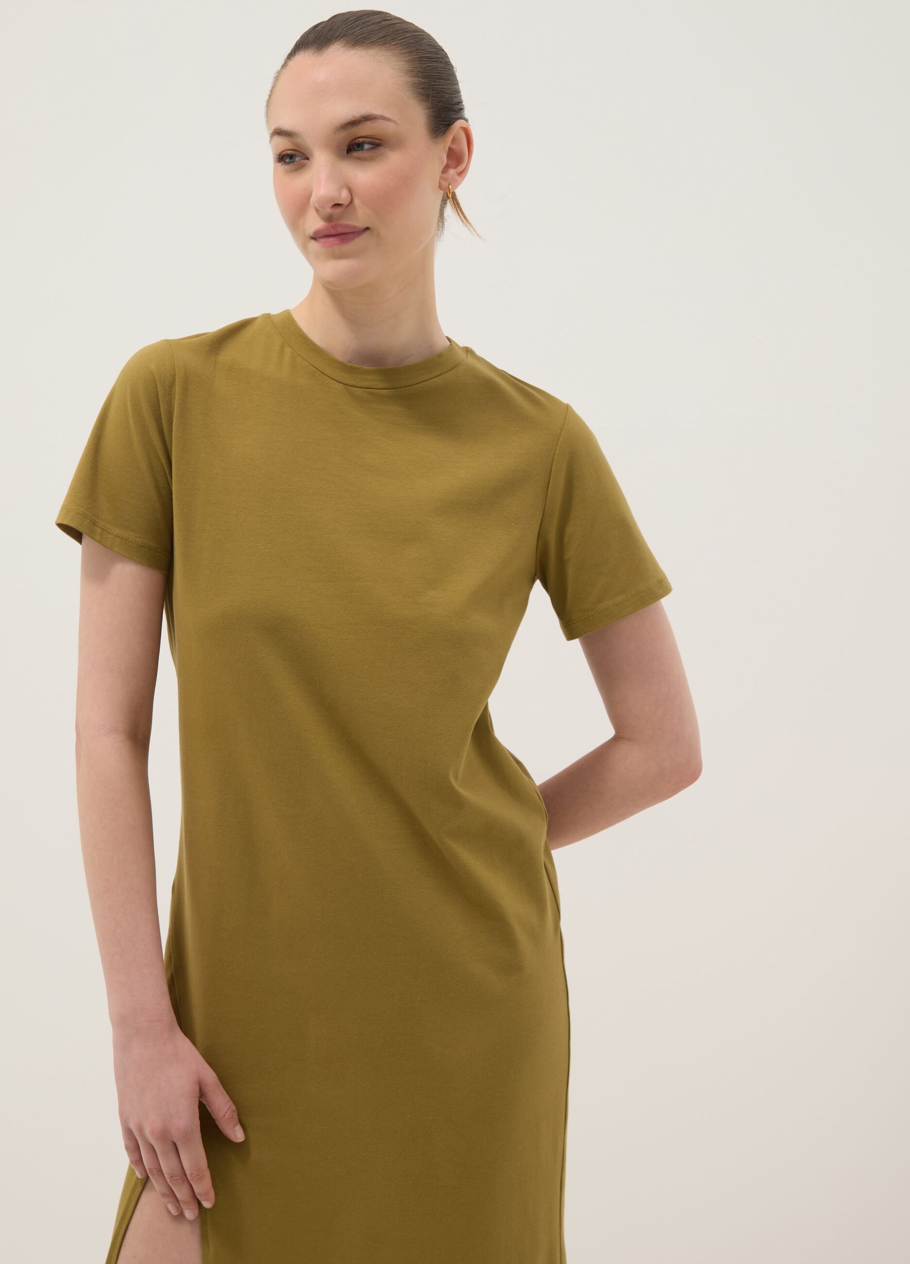Brown midi dress in stretch cotton