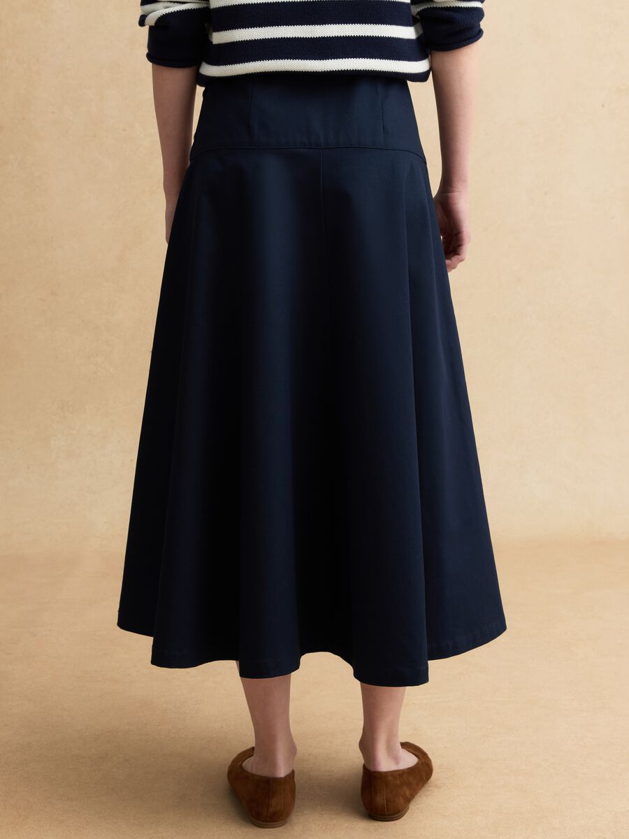 Long blue pure cotton skirt regular fit with decorative buttons_2