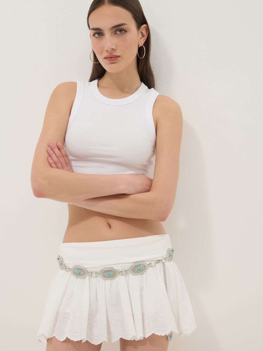 Weisses Cropped-Tanktop aus elastischer Baumwolle_0