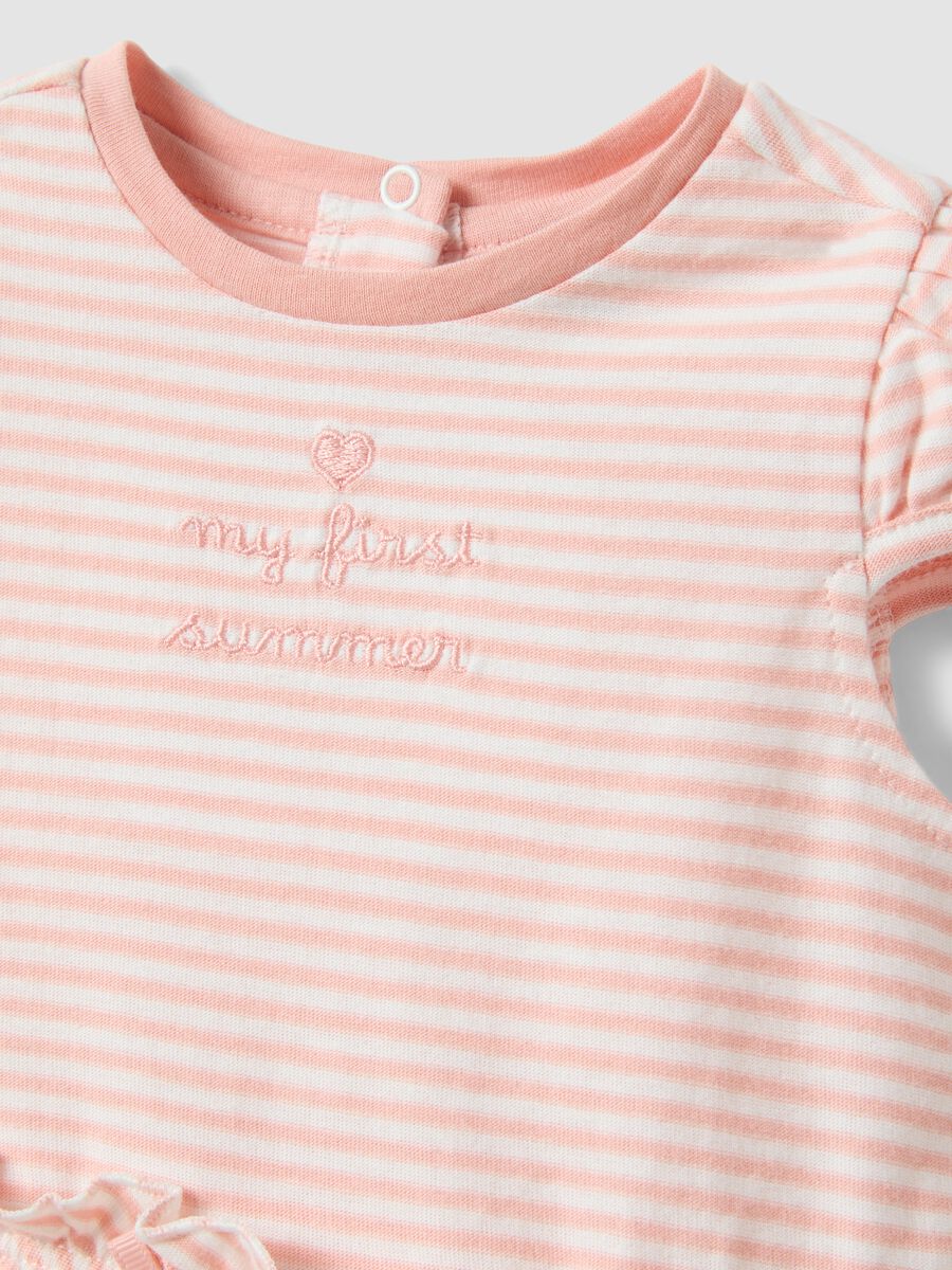 Multicolour striped pure cotton romper with embroidery for baby girls_2