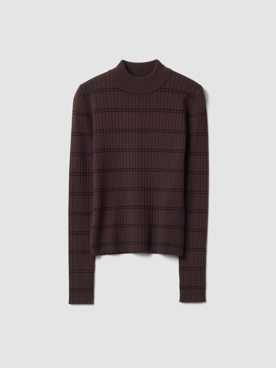 Brown fitted viscose-blend jumper with mock neck_4