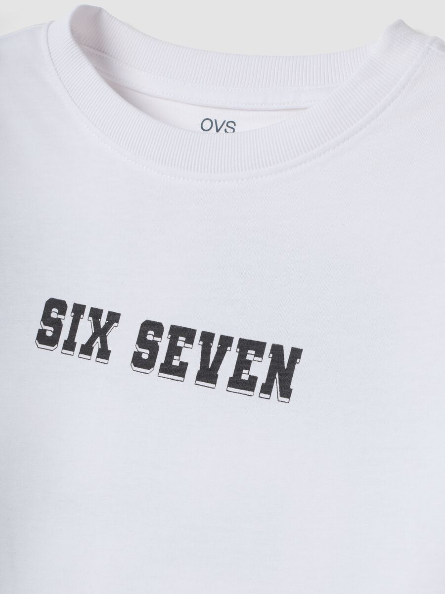 White pure cotton T-shirt with Six Seven prints, regular fit_4