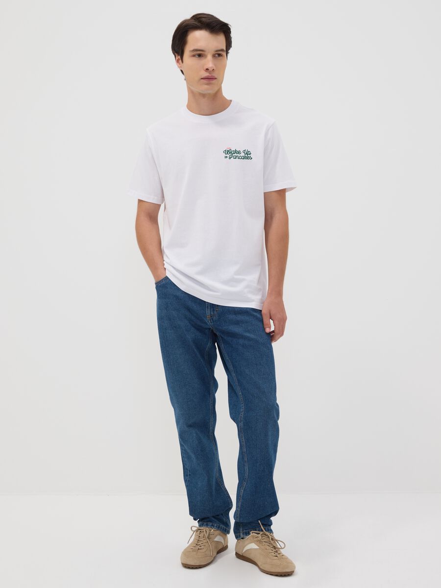 T-shirt bianca in puro cotone jersey con stampa regular fit_1