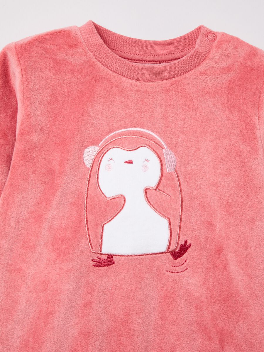 Velour pyjamas with penguin embroidery_2