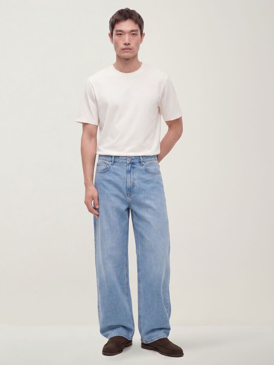 Light blue wide-leg jeans in pure cotton_0