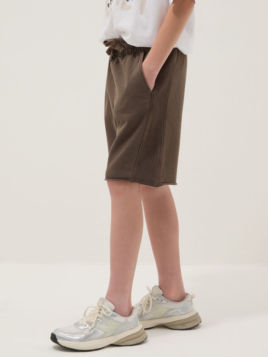 Brown pure cotton shorts with elasticated waistband_2