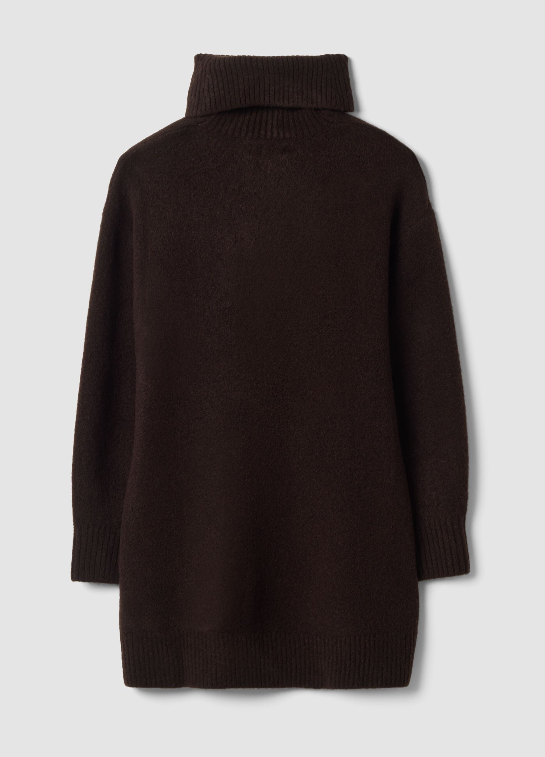 Brown stretch-wool turtleneck dress, regular fit