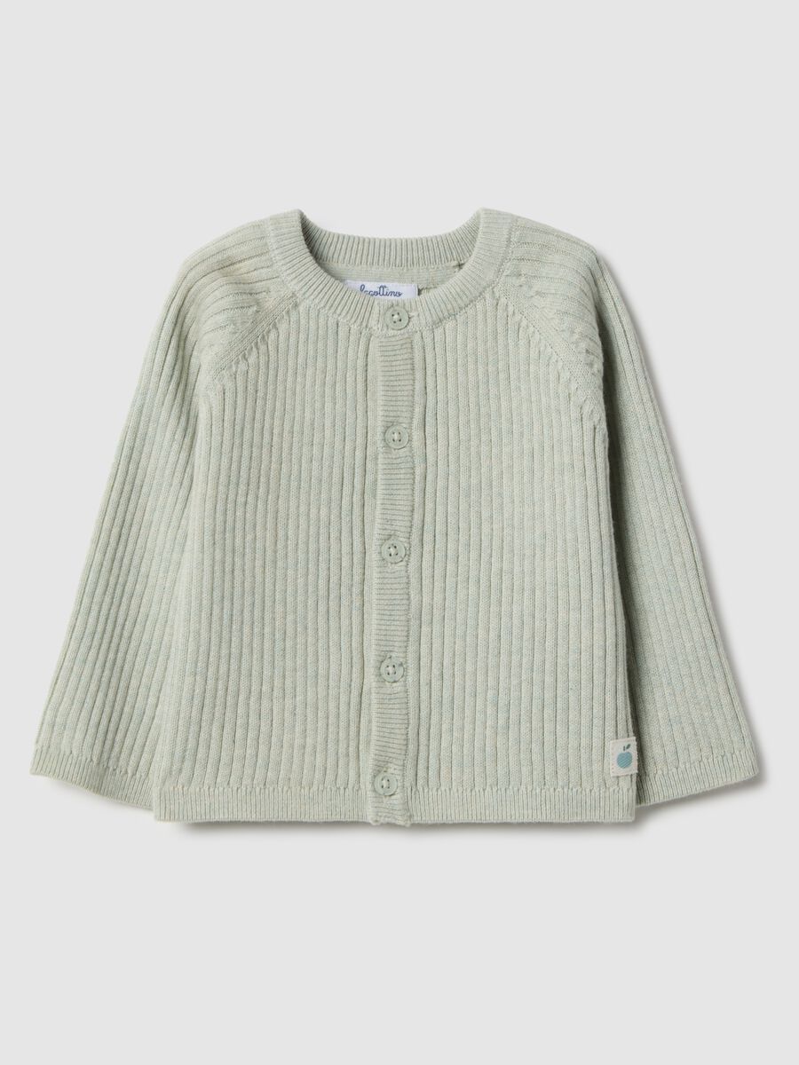 Green pure cotton ribbed baby cardigan regular fit with buttons_0