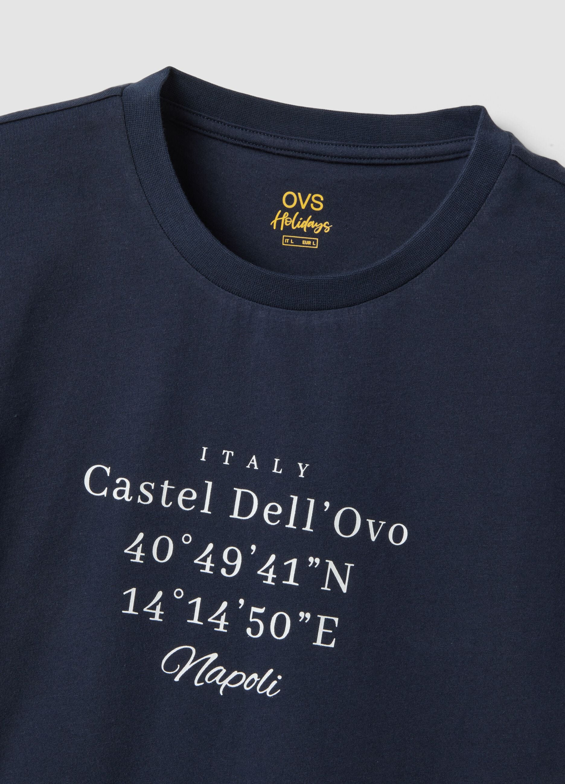 Blaues T-Shirt aus reiner Baumwolle mit kurzen &Auml;rmeln, Regular Fit