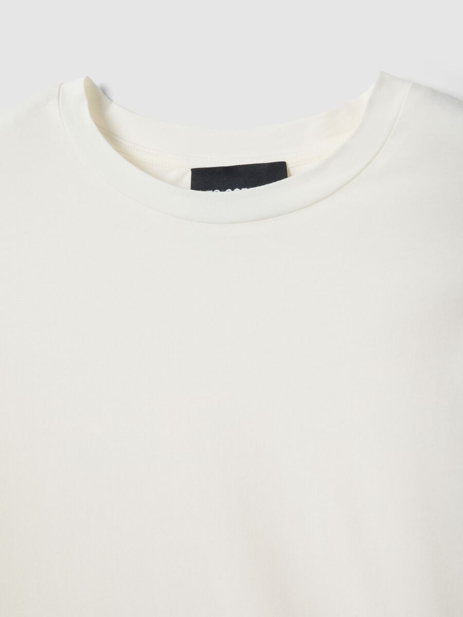 T-shirt bianca a maniche corte in cotone e modal elasticizzato_5