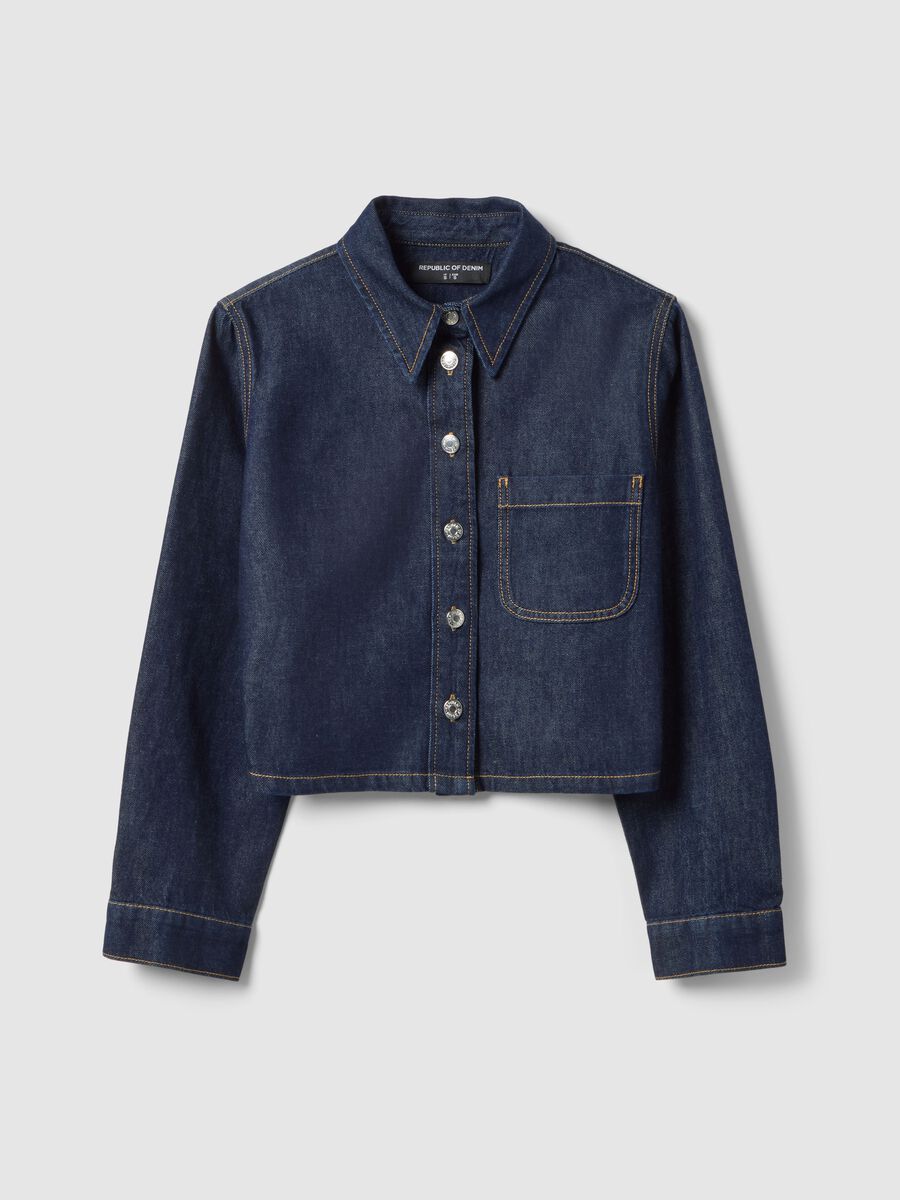 Pure cotton denim regular fit shirt with buttons and chest pocket_4