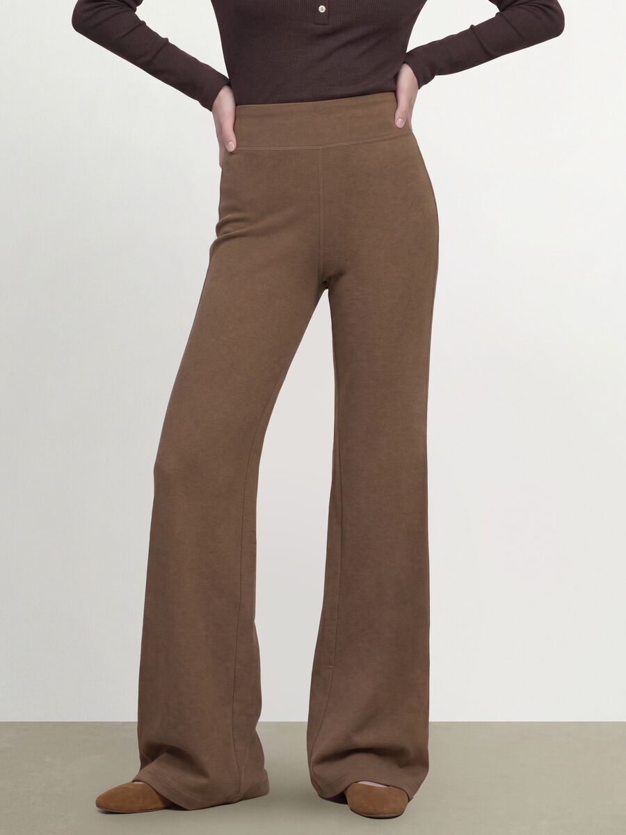 Braune Flare-Fit-Leggings aus elastischem Viskose-Jersey_1