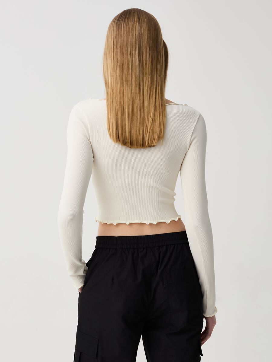 Ribbed crop T-shirt with wavy edging_1