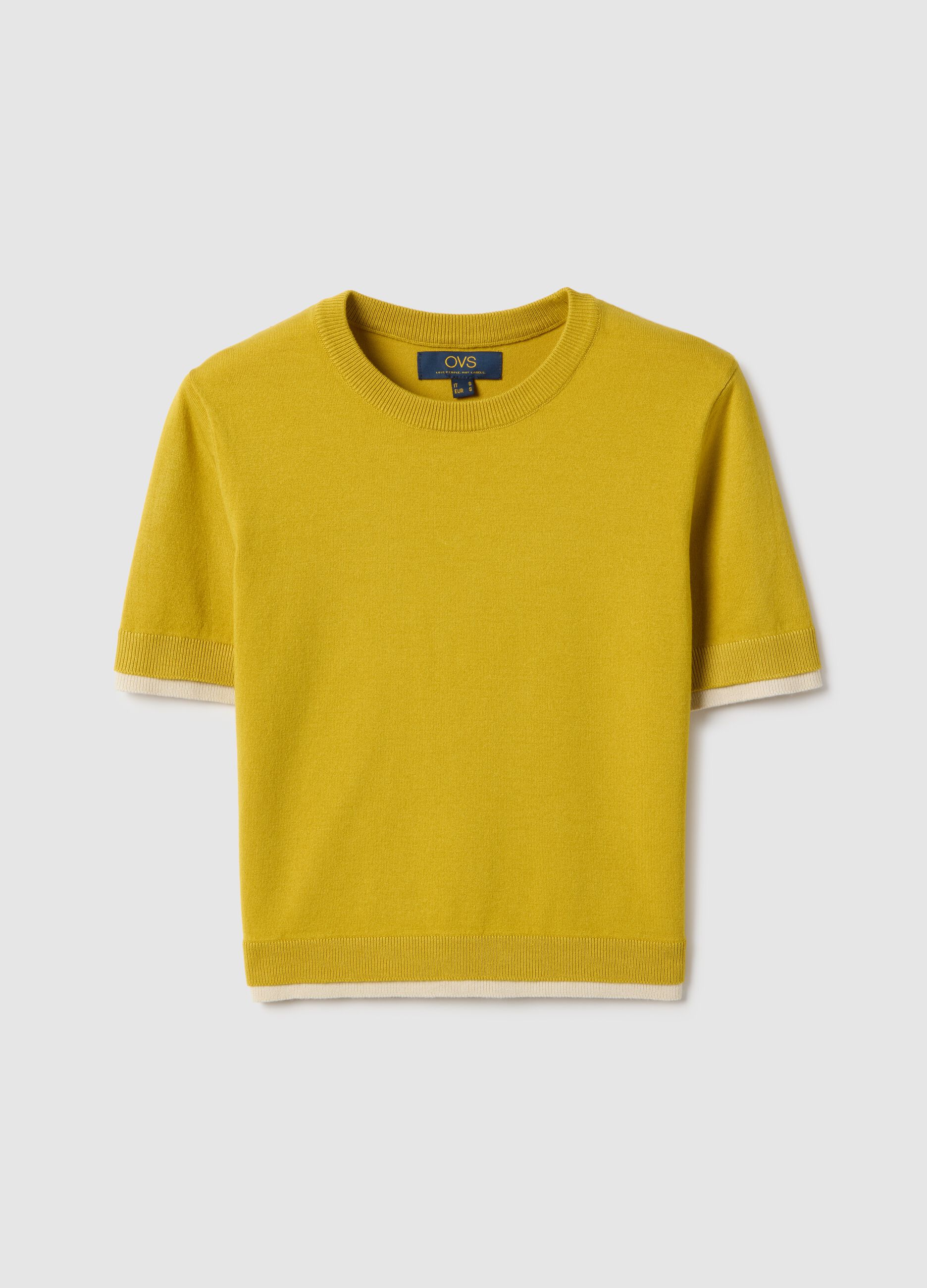 Yellow viscose blend crew neck sweater regular fit