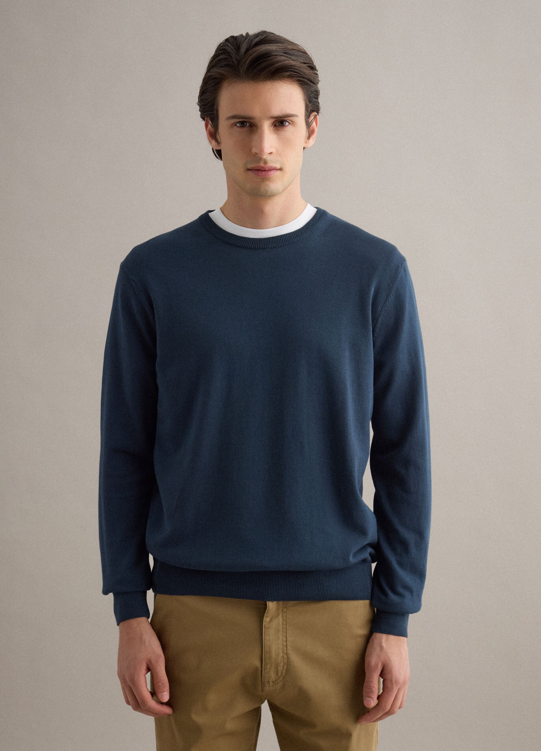 Blue Cotton Jumper, Regular Fit
