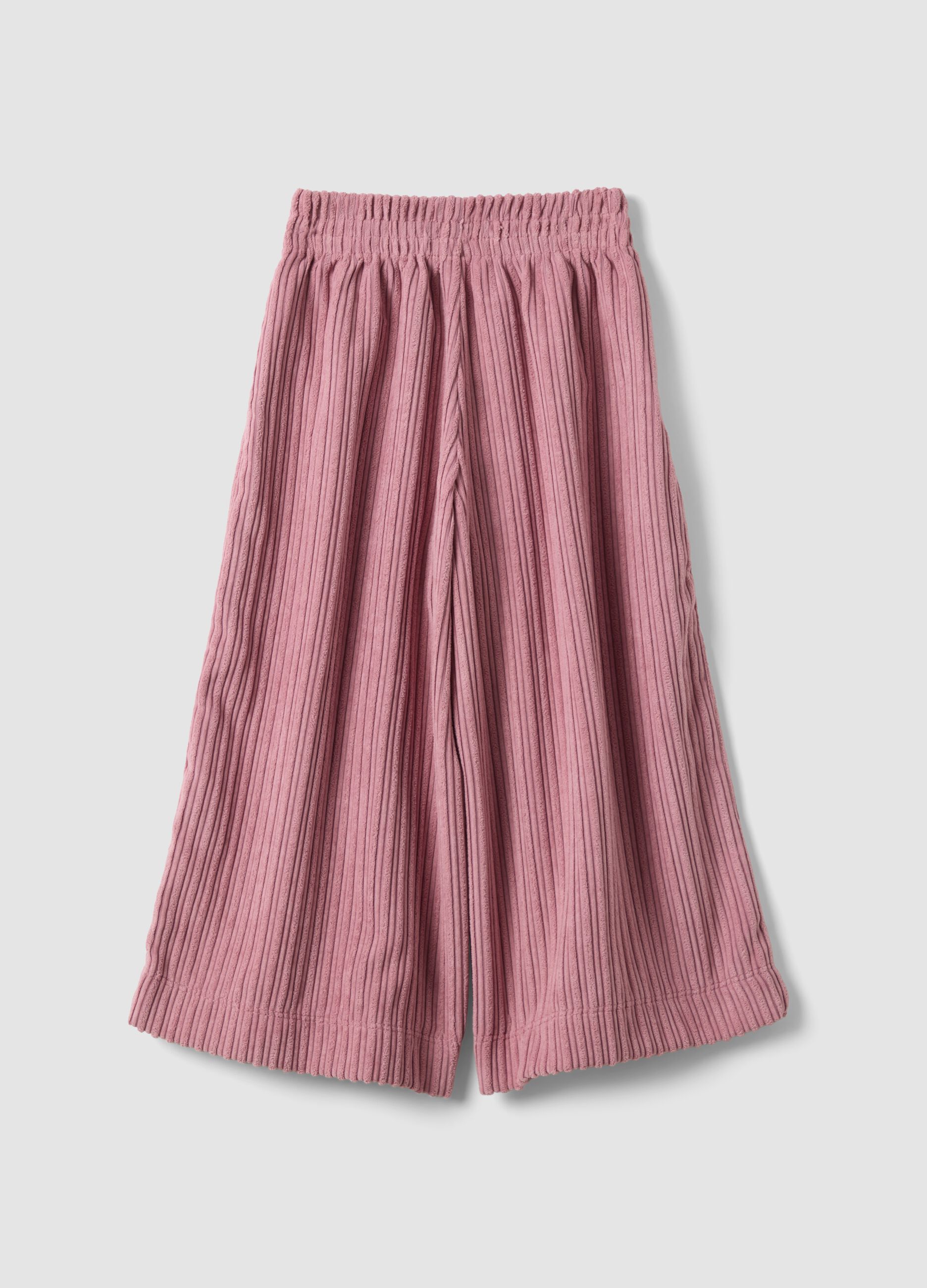 Pantaloni rosa wide leg a coste con vita elasticizzata