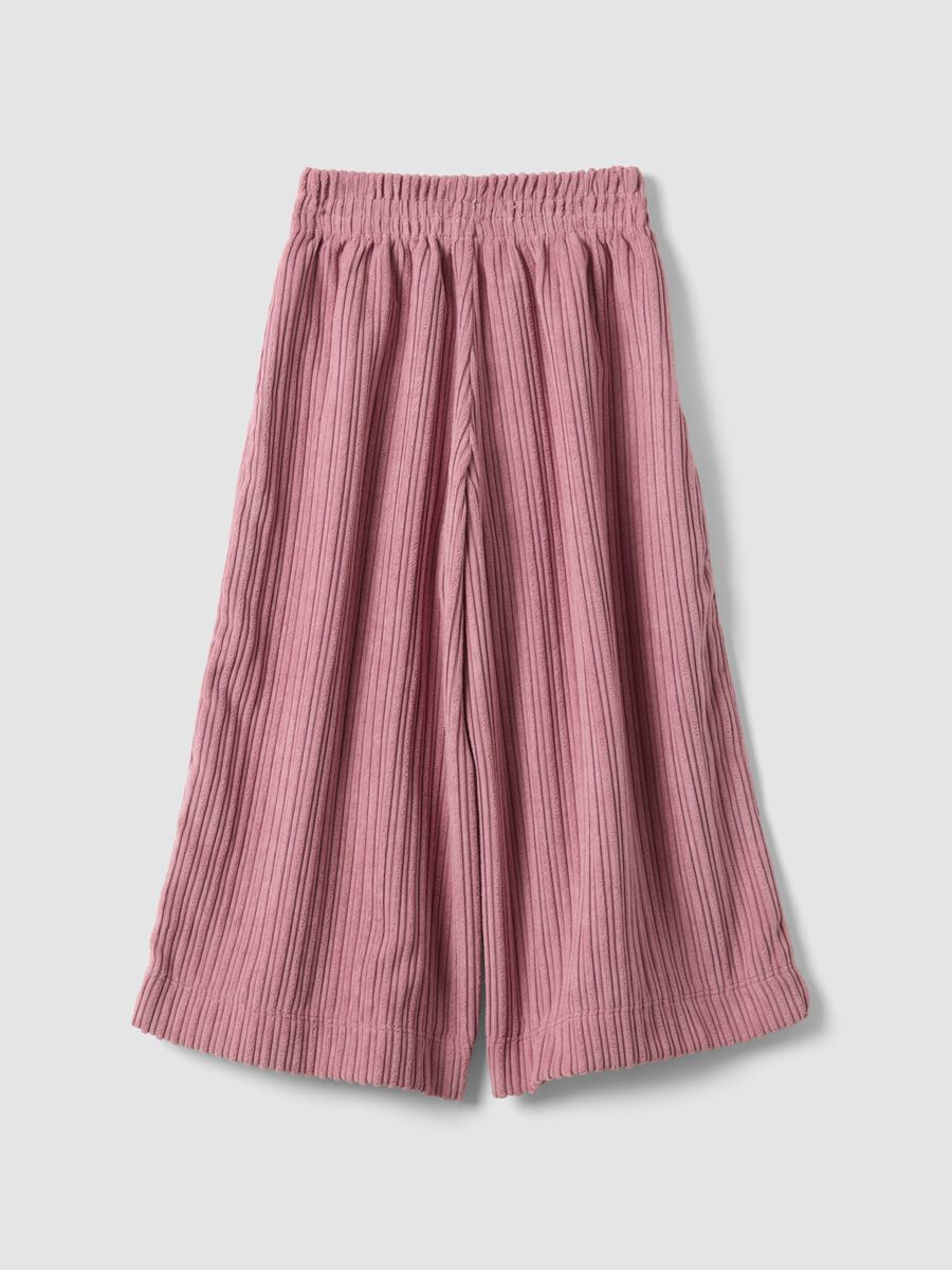 Pantaloni rosa wide leg a coste con vita elasticizzata_2