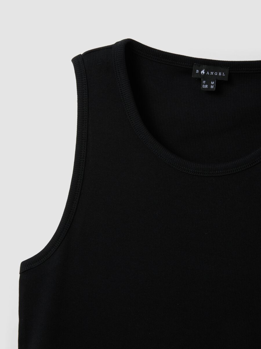 Black ribbed stretch-cotton fitted tank top_1