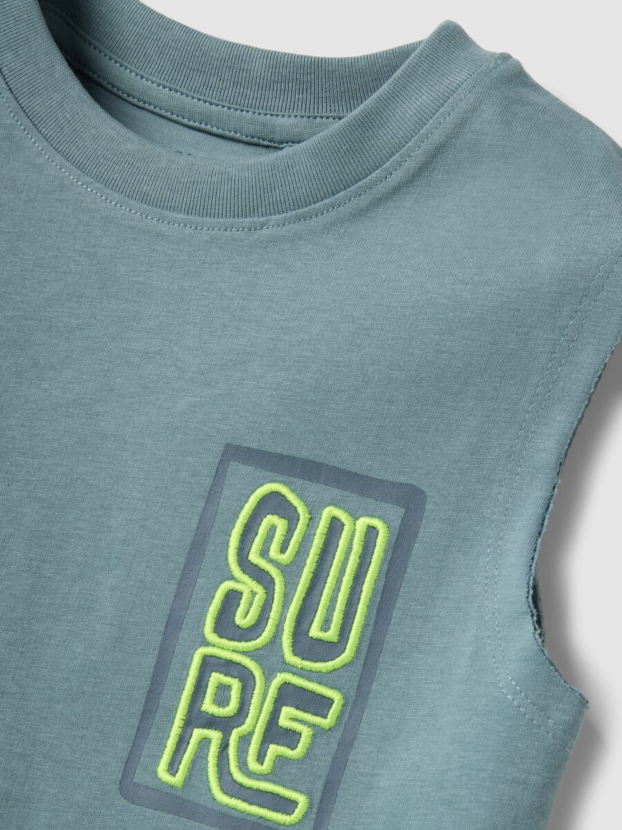 Green pure cotton printed vest top for boys, oversized fit_2