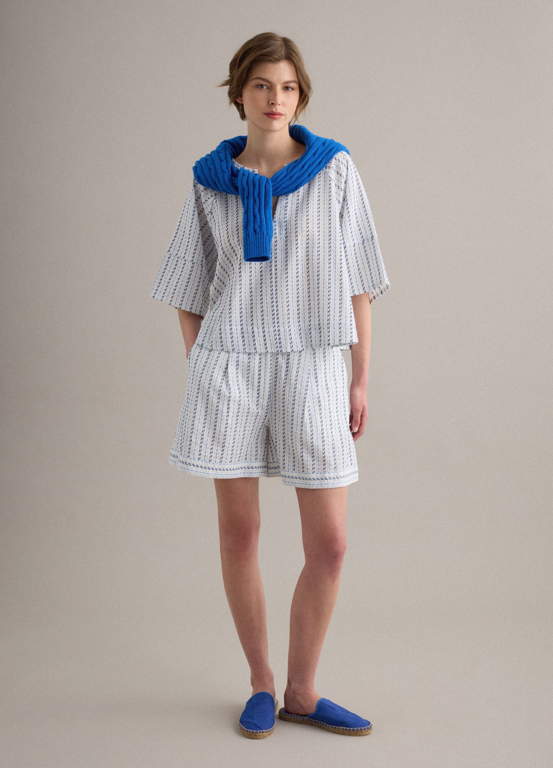 White pure cotton striped shorts