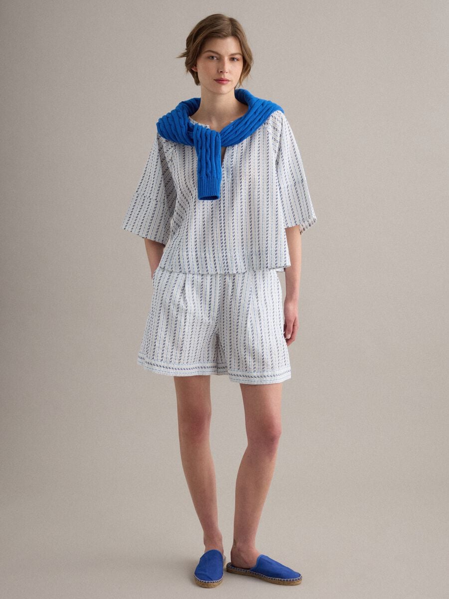 White pure cotton striped shorts_1